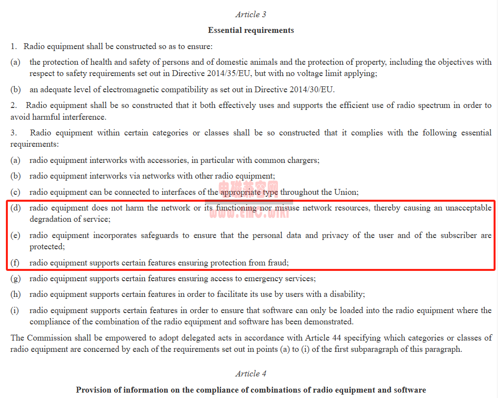 欧盟无线电设备指令 2014/53/EU（RED）第 3.3 条 (d)、(e) 和 (f) 项的新要求 ... ... ...